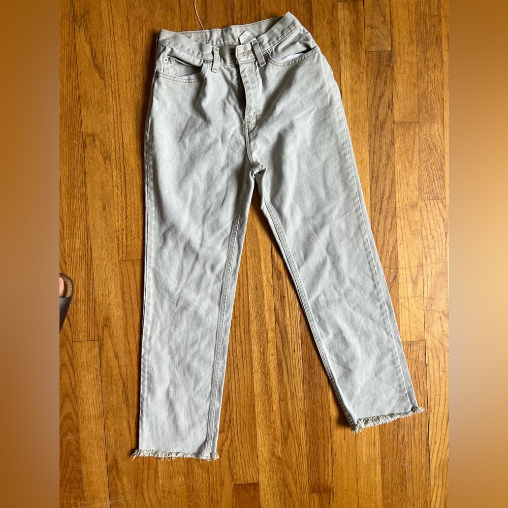 Offwhite high waisted vintage faded glory jeans, distressed bottoms